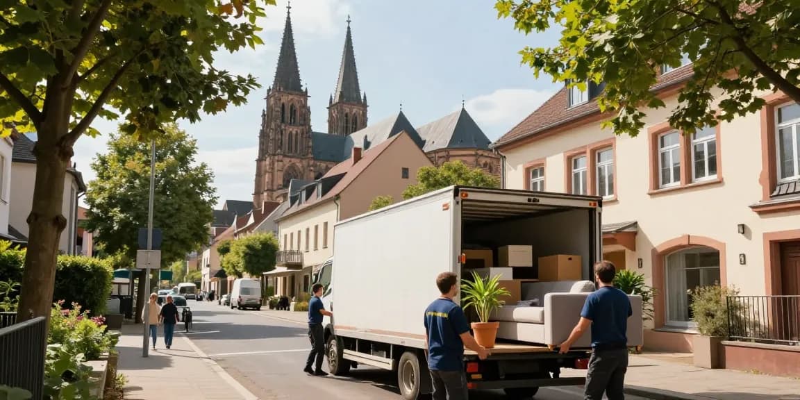 Umzugsunternehmen Speyer - Professionelles Umzugsunternehmen mit eigenem Team bei der Arbeit in der Altstadt von Speyer.