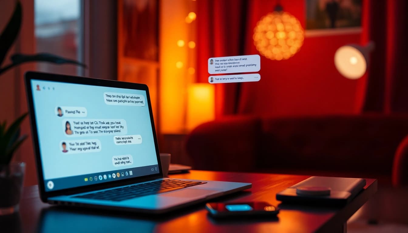 Engaging scene of sex chat on digital devices with cozy ambiance and warm lighting.