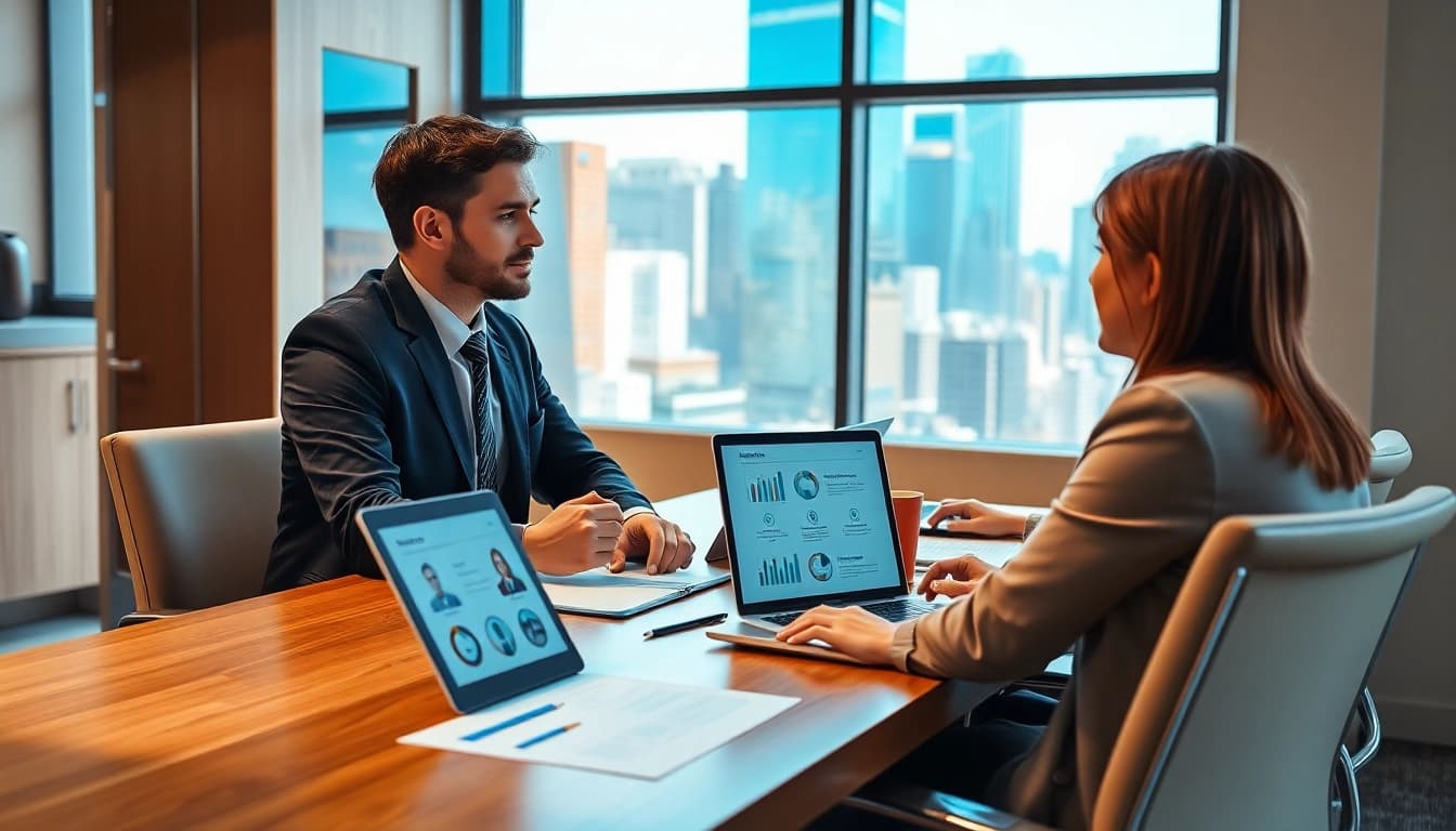 Headhunter IT führt professionelle Interviews in einem modernen Büro.