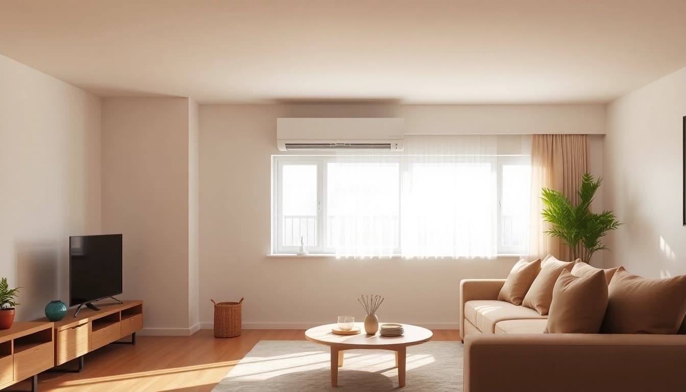 Visualize Klima kosten for a split air conditioning unit enhancing a cozy living area.