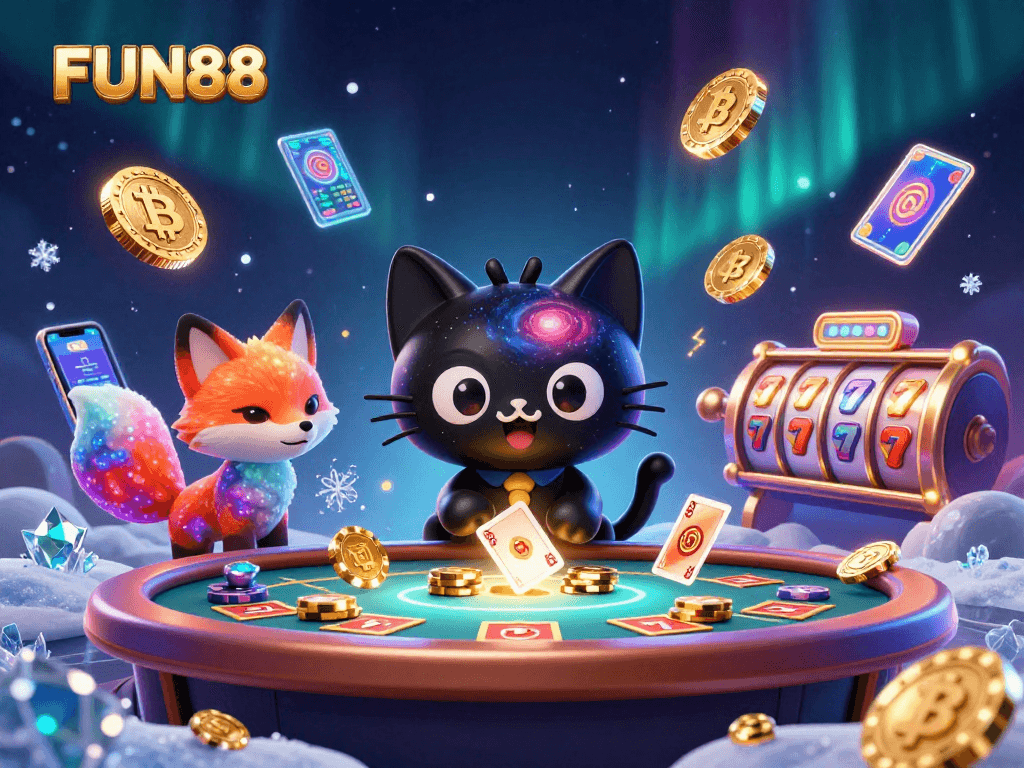 Join the cosmic fun at FUN88 with a whimsical black hole cat at the casino!