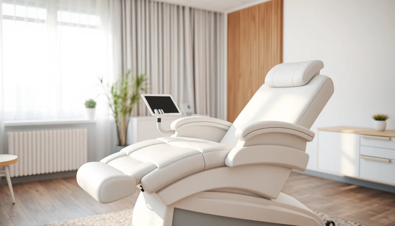 Ergonomic behandlungsliege elektrisch with plush upholstery in a therapy room, designed for comfort and usability.