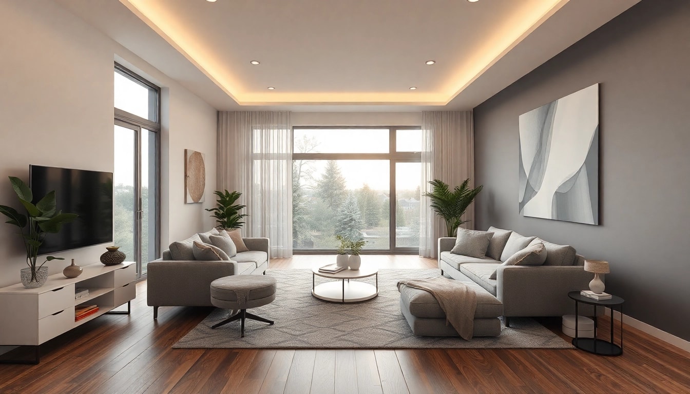 Hochwertige 3D Visualisierung erstellen eines modernen Wohnzimmers mit realistischer Beleuchtung und Farbgestaltung.