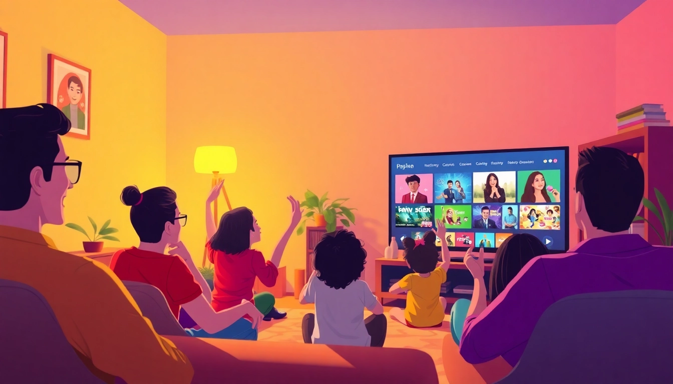 Enjoy seamless IPTV kaufen at home with a family watching a diverse range of channels on a large screen.