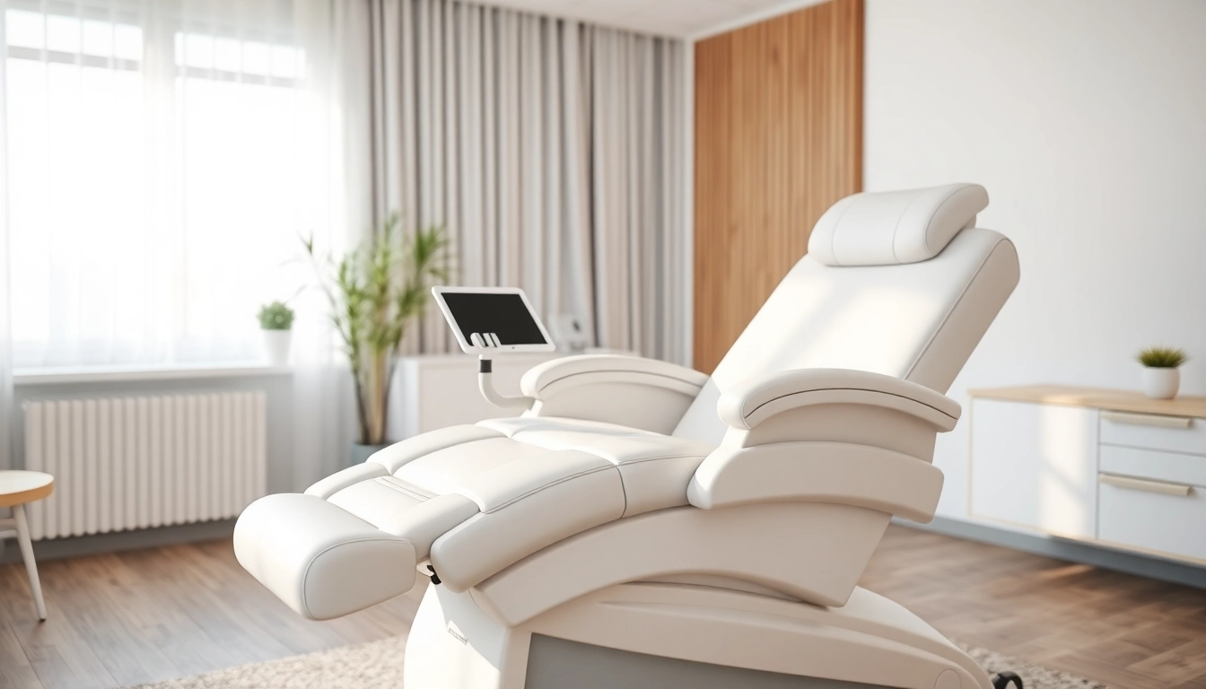 Ergonomic behandlungsliege elektrisch with plush upholstery in a therapy room, designed for comfort and usability.