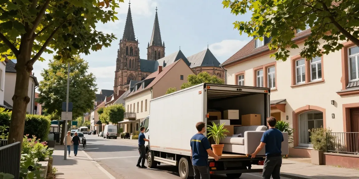 Umzugsunternehmen Speyer - Professionelles Umzugsunternehmen mit eigenem Team bei der Arbeit in der Altstadt von Speyer.