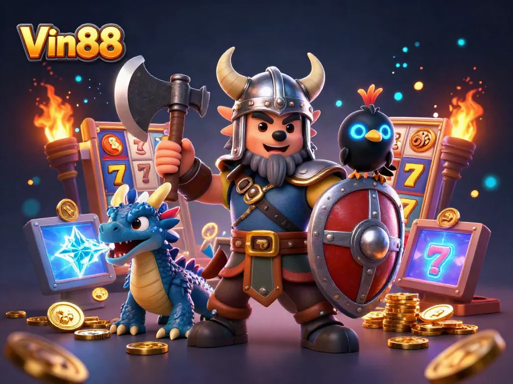 Experience Vin88 with thrilling slot games featuring wolf and dragon heroes.