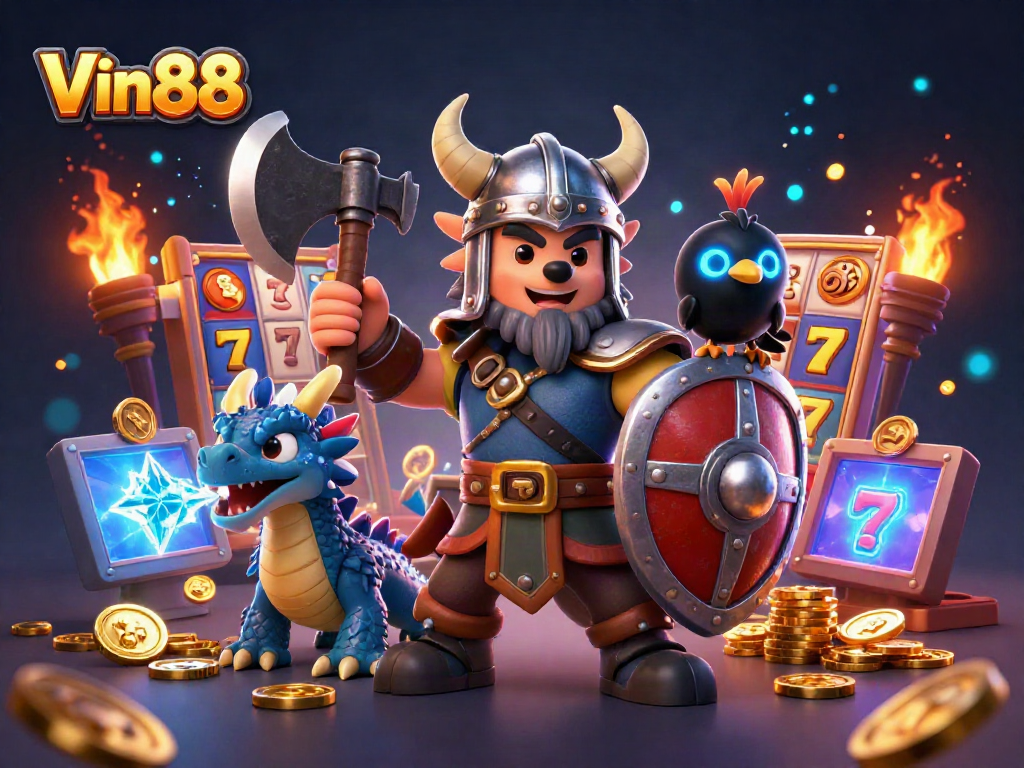 Experience Vin88 with thrilling slot games featuring wolf and dragon heroes.
