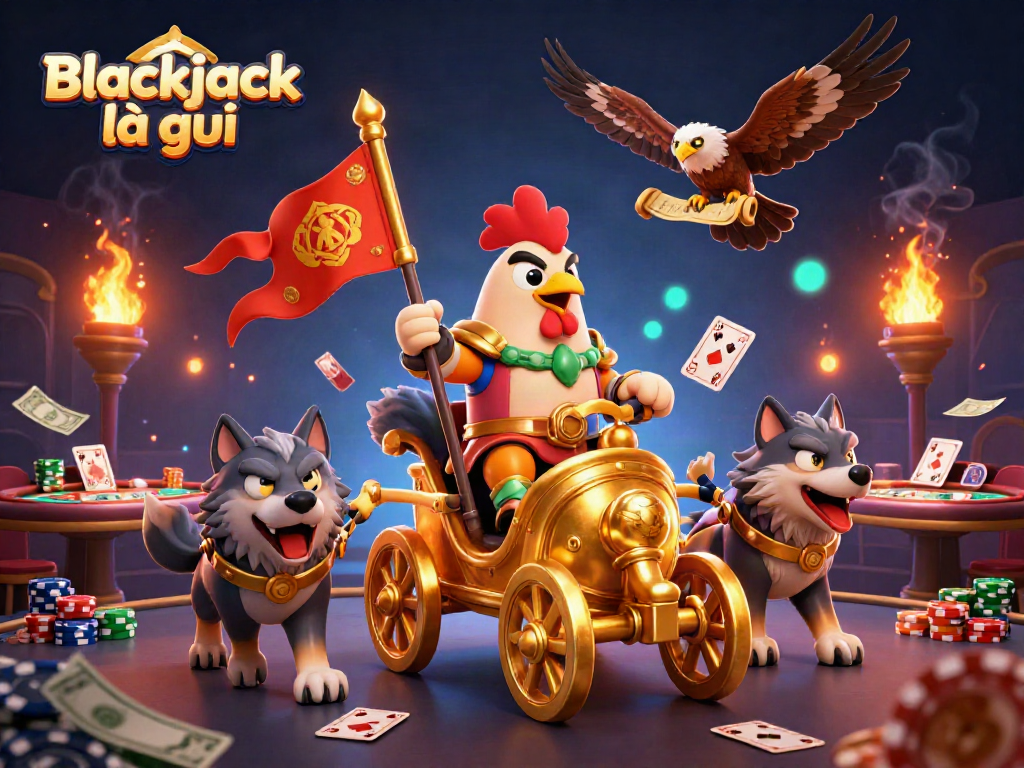 Engaging scene depicting "Blackjack là gì" with a warlord and casino elements, illustrating dynamic gameplay.