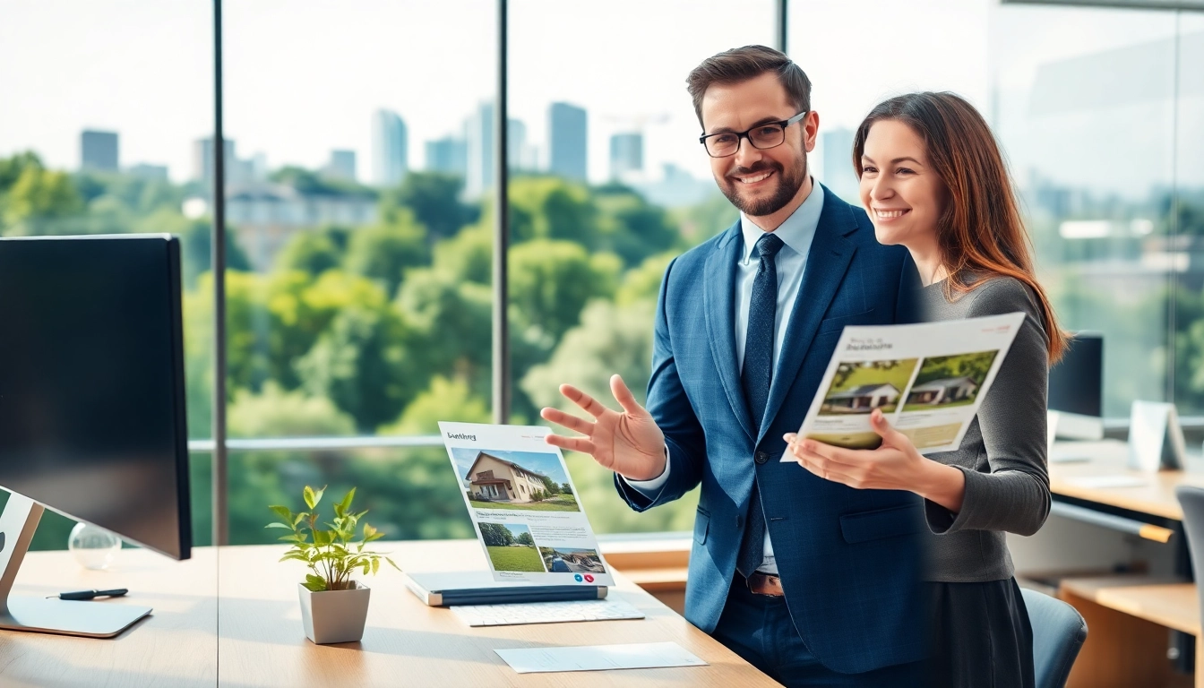 Immobilienmakler Frankfurt Eschersheim berät Kunden in modernem Büro mit Stadtansicht.