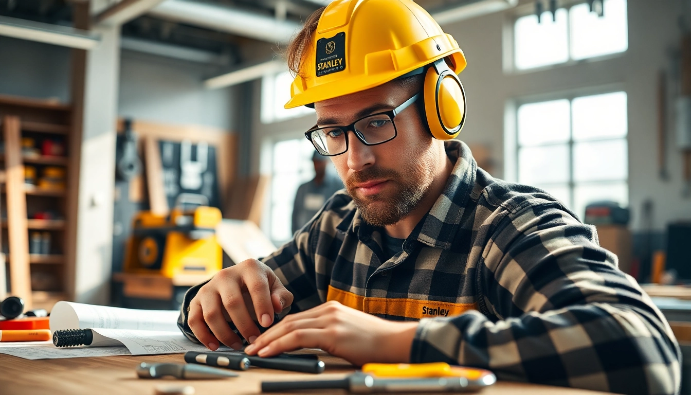 Craftsman demonstrating the precision and quality of Stanley Werkzeuge tools in a workshop.