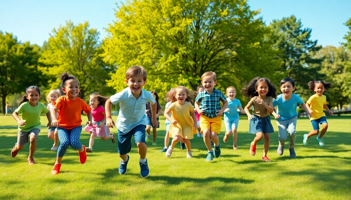 Bewegungsspiele mit Kindern in einem sonnigen Park, Details jetzt lesen