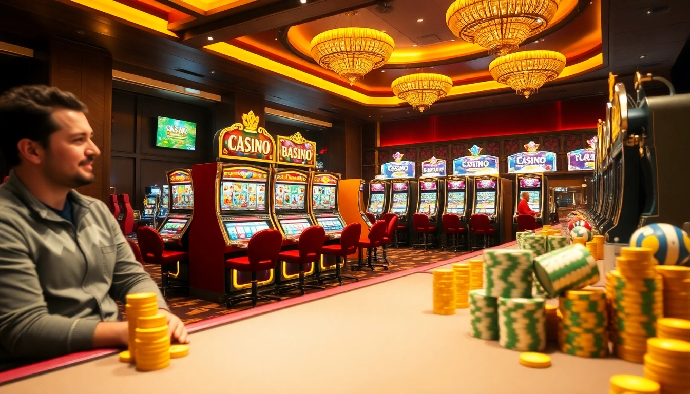 Erlebe den neuen casino bonus ohne einzahlung neu in einem lebhaften Online-Casino-Setting mit glücklichen Spielern.