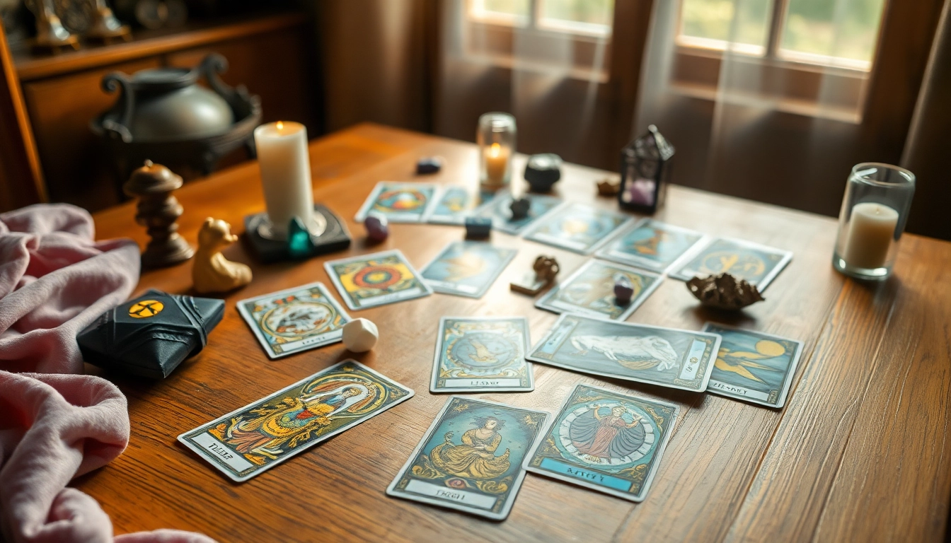 Verstehen der tarotkarten bedeutung durch detaillierte Betrachtung der Karten und Kristalle.