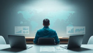 Visualisieren Sie SEO-Ranking-Strategien mit einem Schreibtisch und Datenanalysen.