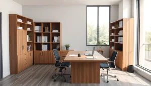 Stilvolle Büromöbel in einem modernen Büro schaffen eine einladende und funktionale Arbeitsumgebung.