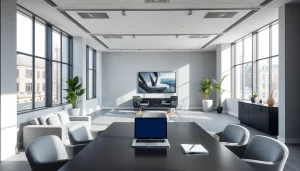 Erfolgreiche Headhunter Köln arbeiten in einem modernen Büro mit eleganter Einrichtung.