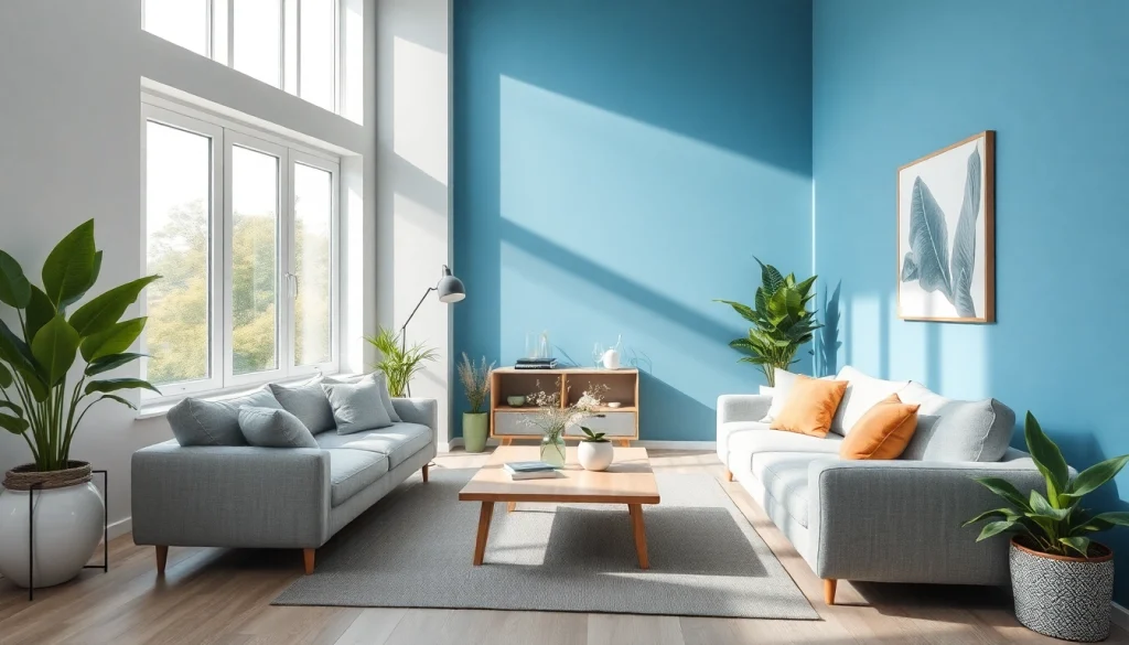 Die komfortable Raumgestaltung eines modernen Wohnzimmers mit hellen Farbtönen und natürlichen Lichtquellen.