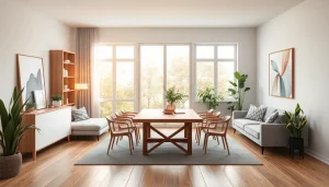 Gestalten Sie Ihren Raum mit harmonischen Farben und eleganten Möbeln für eine stilvolle Raumgestaltung.