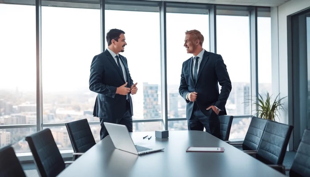 Headhunter Wolfsburg im Gespräch mit einem Kunden in einem modernen Büro.