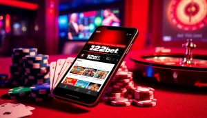Engage in exciting online gambling with 12bet on mobile phone, featuring casino games and vibrant colors.