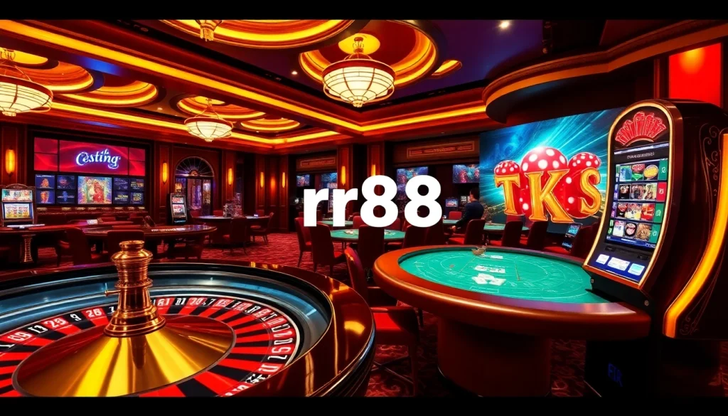 Experience the thrill of rr88 gaming at an elegant casino, featuring roulette, poker, and slots.