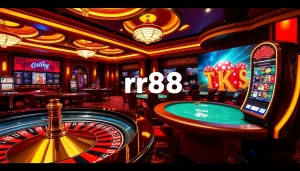 Experience the thrill of rr88 gaming at an elegant casino, featuring roulette, poker, and slots.