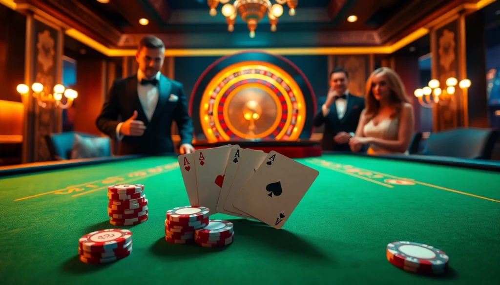 Engage in thrilling gaming at 32WIN's luxurious casino tables with vibrant chips and cards.