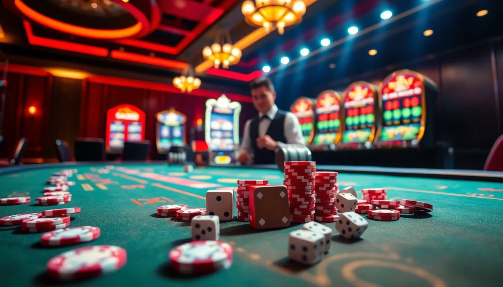 Experience the thrilling action of Nhà cái ZB368 at a luxurious casino setting with vibrant games and professional dealers.