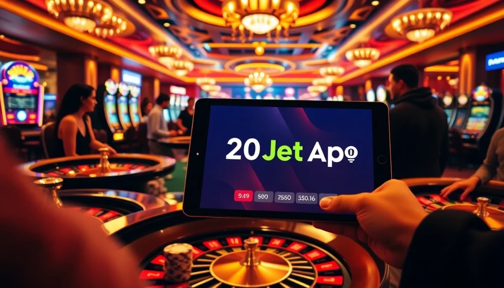 Experience thrilling casino action at https://20betapp.com.br/, showcasing roulette tables and excited players.