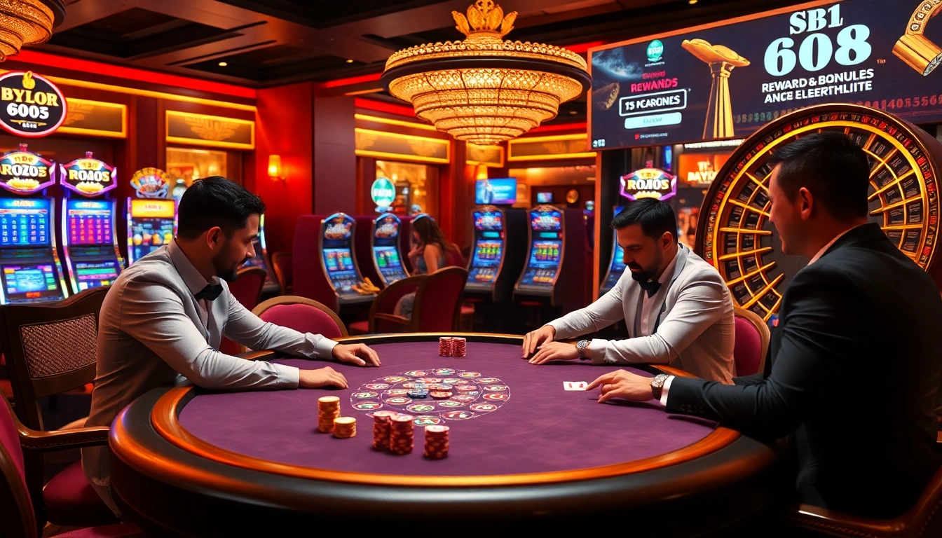 S8 players strategizing at a luxury poker table amidst vibrant casino lights.