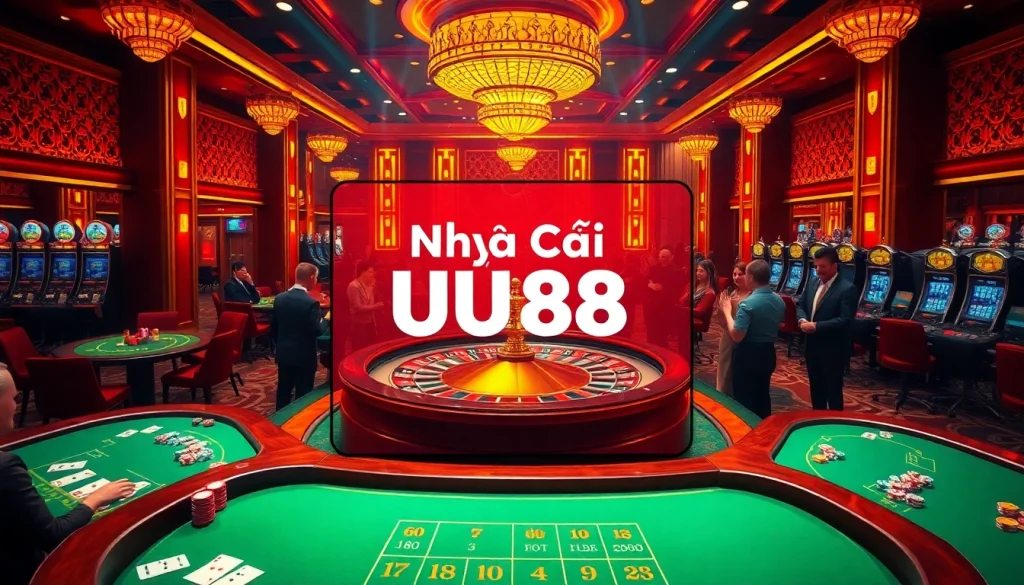 Players enjoying high-stakes gaming at Nhà Cái UU88 with vibrant casino ambiance.