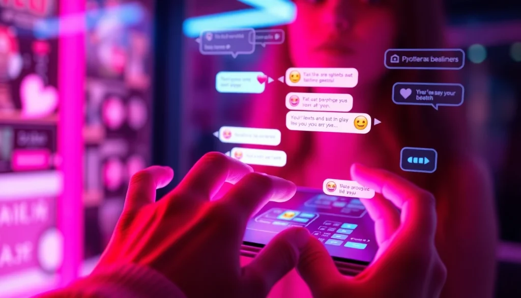 Engaging NSFW AI chat scene with vibrant digital interface and flirty messages, highlighting ai chat porn interactions.