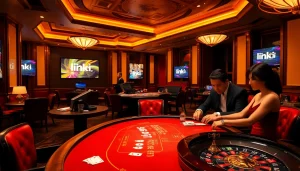 Experience the thrill of the link 88i casino with vibrant gameplay at a luxury poker table.