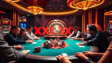 Engaging players at the vibrant XX88 Casino showcasing poker excitement amidst luxurious decor.
