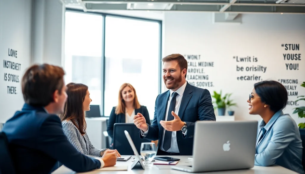 Headhunter Schweiz berät Kandidaten in einem modernen Büro mit motivierenden Zitaten.