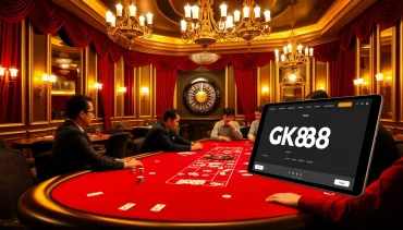 Winning at the casino with a digital interface showcasing Link vào GK88 while enjoying a poker game.