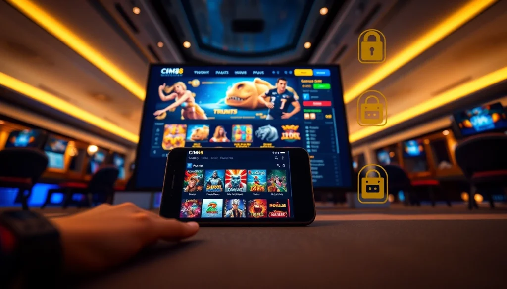 CM88 online betting platform interface with vibrant graphics and secure transaction symbols.