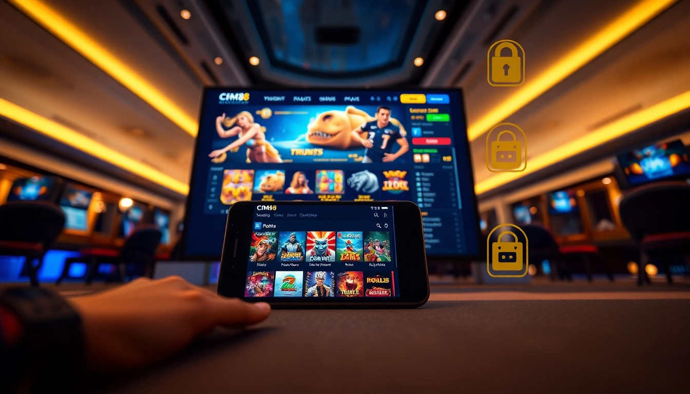 CM88 online betting platform interface with vibrant graphics and secure transaction symbols.