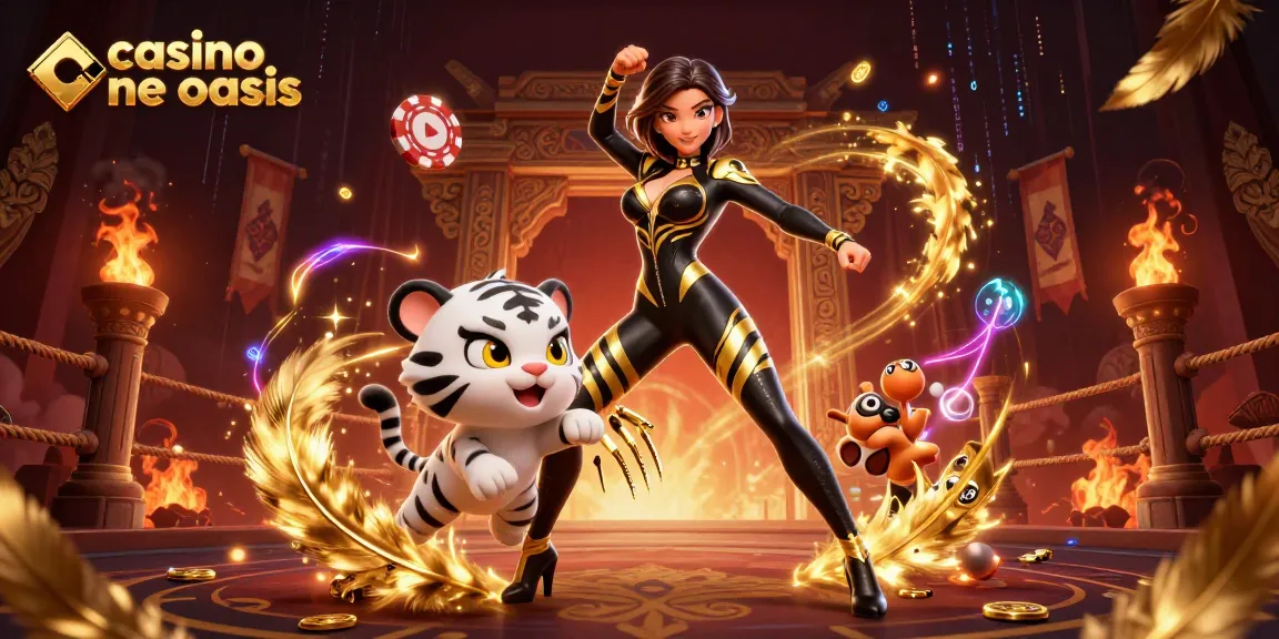 Experience the thrill of casino ohne oasis with a stunning woman and a playful tiger.